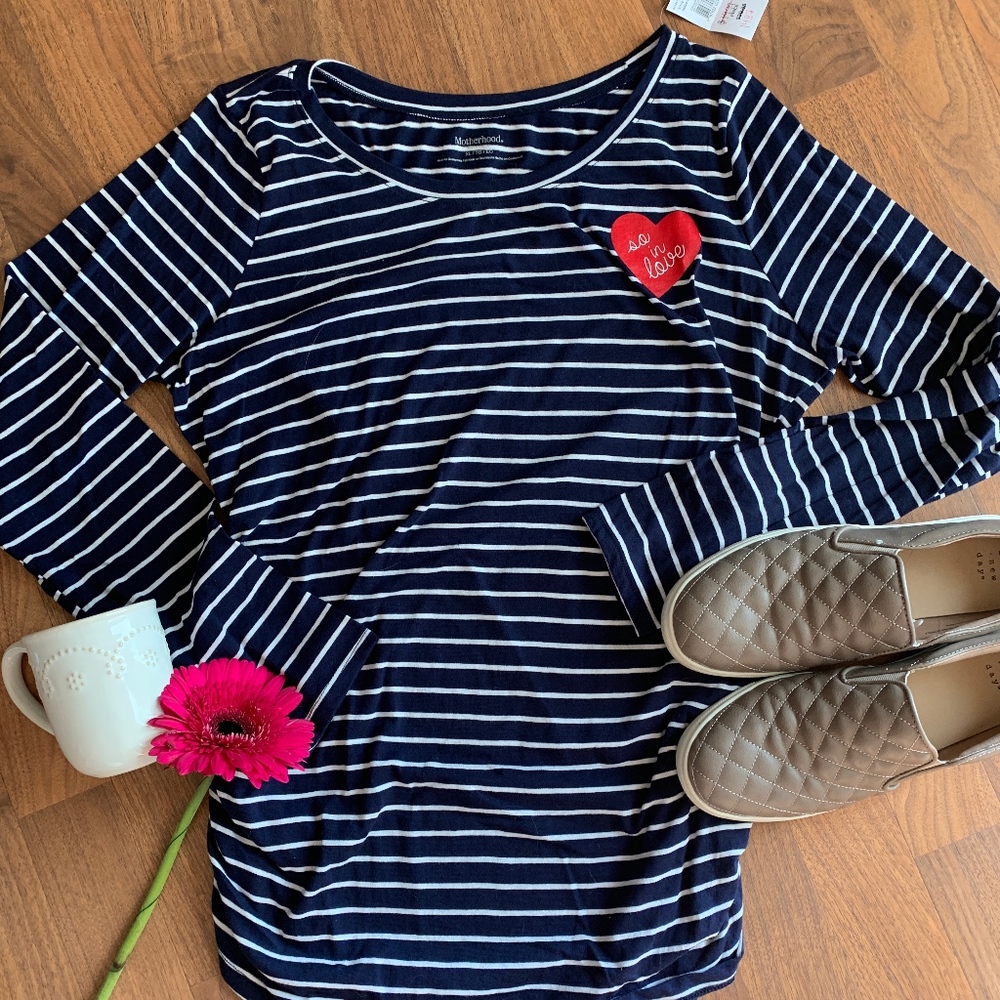 Navy & White Striped Maternity Top